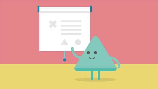 A character in front of a chart